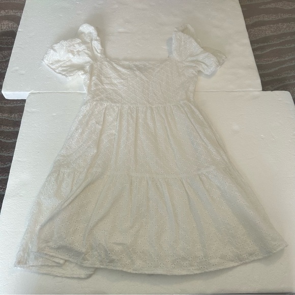 Lulu’s sweet sonata white eyelet button front puff sleeve mini dress - Picture 15 of 15